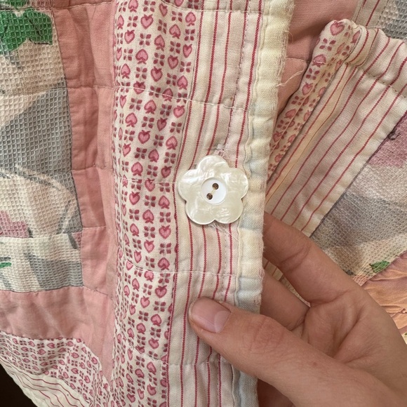 Vintage Patchwork Quilt Coat with Sheepskin Collar - Picture 4 of 6